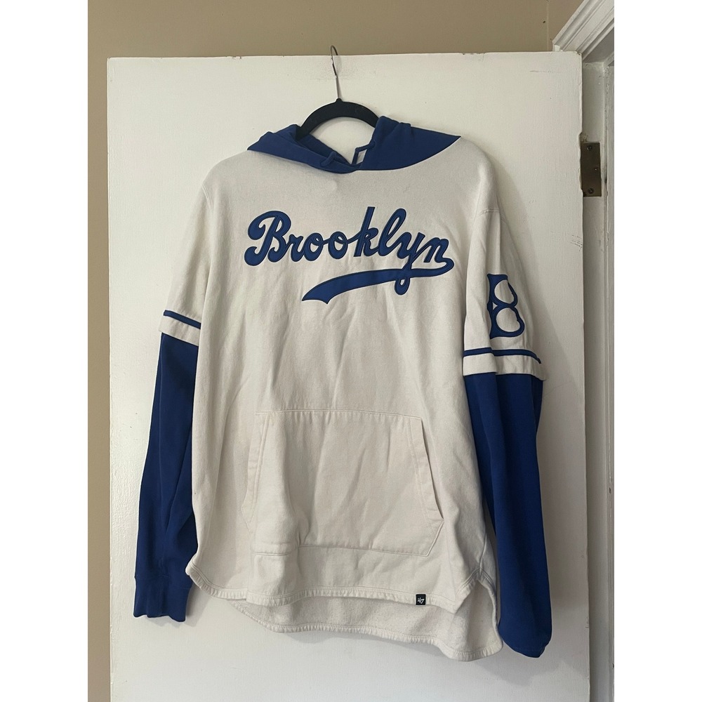 47 Brand Mens‎ Brooklyn Dodgers Baseball Hoodie White Blue Large
